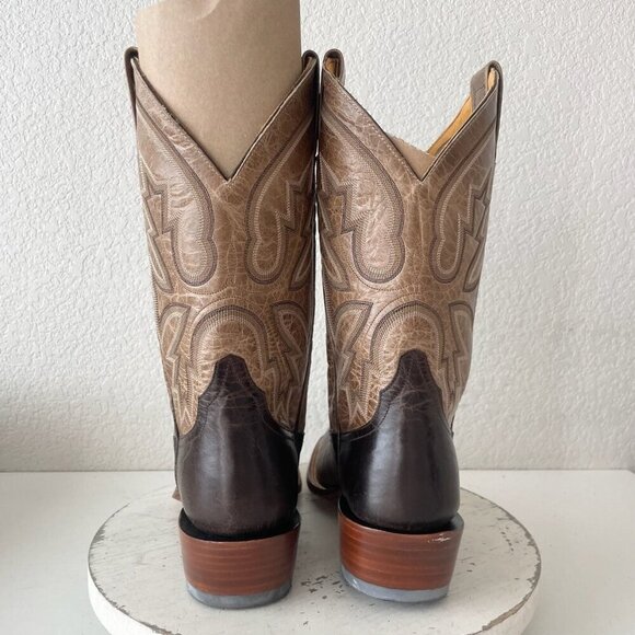Rod Patrick Mens Cowboy Boots 8.5A Antique Mocha Bison Brown Western Blunt Toe - Picture 4 of 13